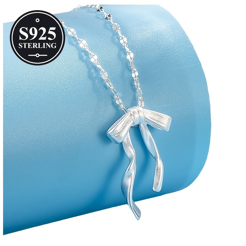 Women's 925 Hypoallergenic Matte Ribbon Bow Necklace